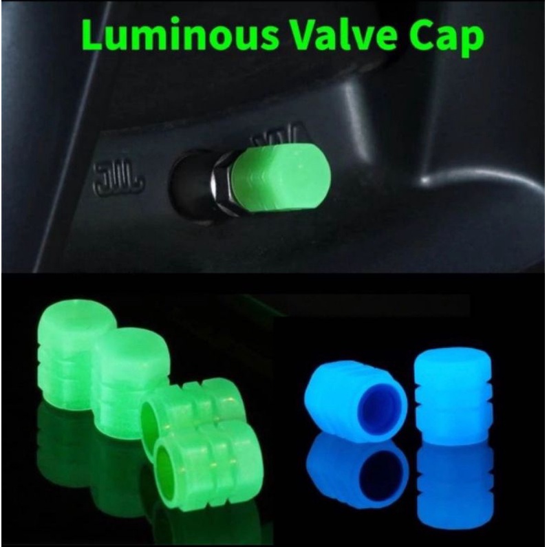 Tutup Pentil nyala / tutup pentil Ban Motor Mobil Sepeda Glow In The Dark Nyala Dalam Gelap 2pcs