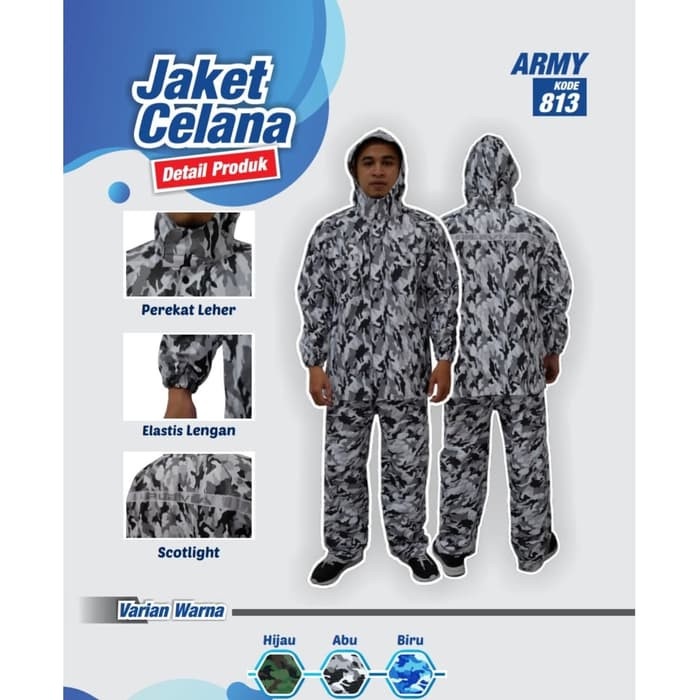 Jas Hujan Jaket Celana ARMY - Mantel Hujan ARMI TENTARA Loreng Plevia 813