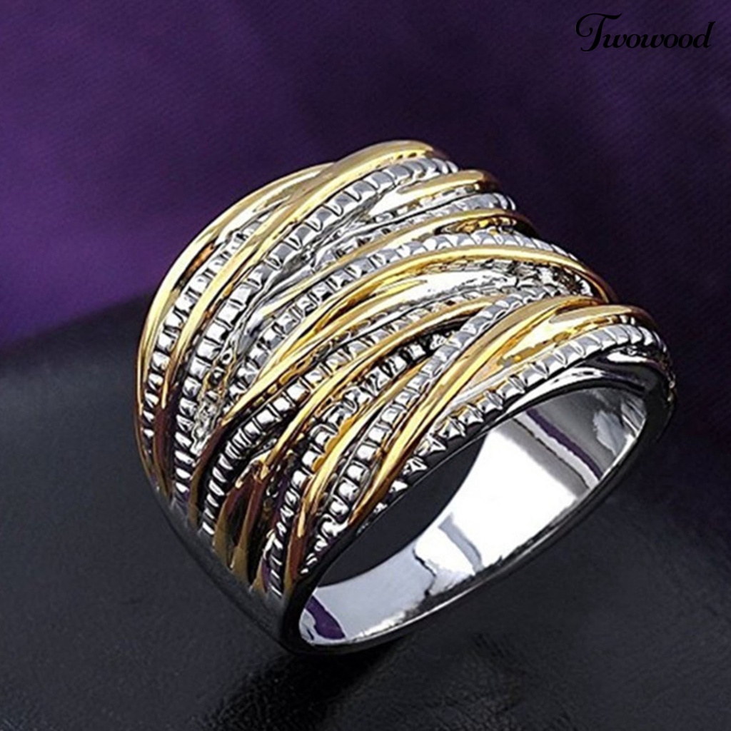 Cincin Multilayer Bentuk Bulat Warna Emas Untuk Wanita