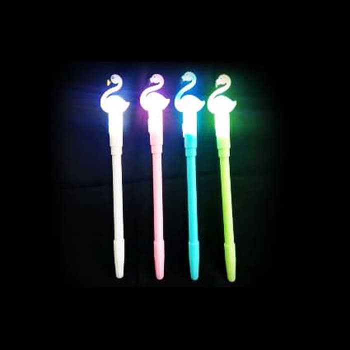 Pulpen Lampu Flamingo Nyala / Gel Pen Karakter Burung Unik Pena Glow