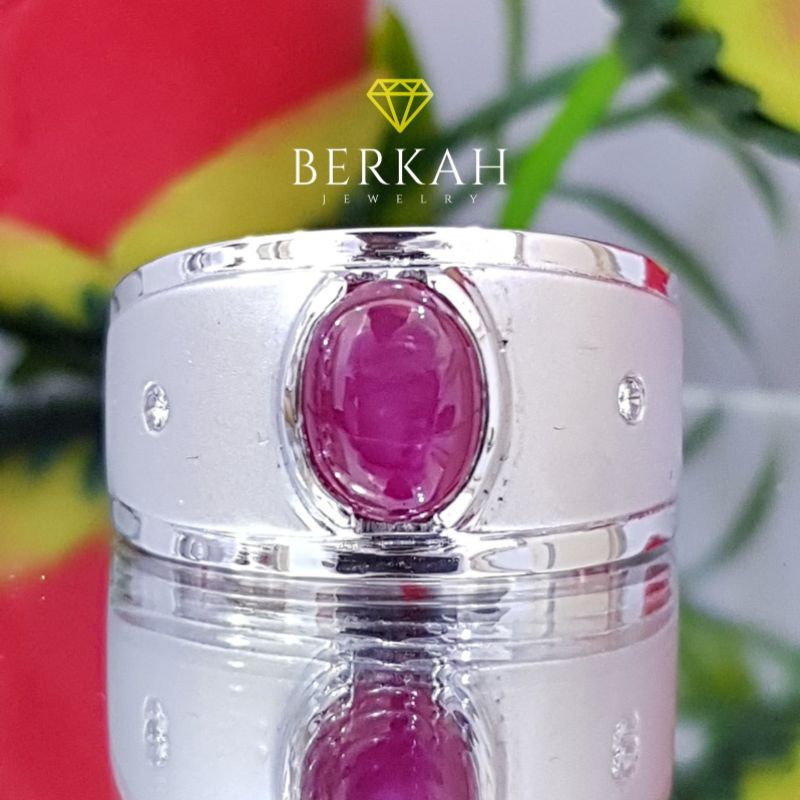 Cincin Pria PERAK PALLADIUM Batu Ruby Berlian Asli