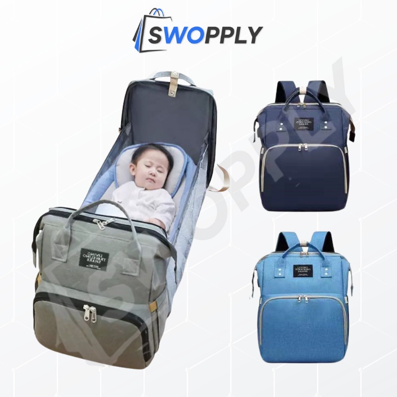 Swopply SW1425 Tas Perlengkapan Bayi Multifungsi 2in1 Kasur Tidur Tas Ransel Diaper Bag