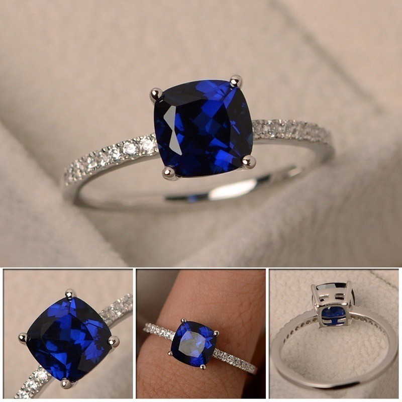 Topaz Cincin dengan Batu Permata Biru untuk Wanita