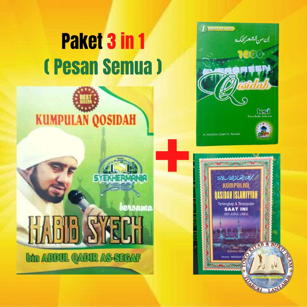Kitab Kumpulan Sholawat Qosidah 1000 Evergreen | Buku Qosidah Islamiyah | Qasidah Banjari maulid Dib