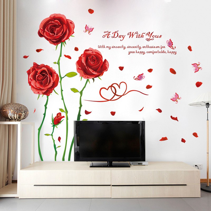 Reliza Wall Sticker Red Rose a Day With You Bunga Mawar Merah Stiker Dinding LDR