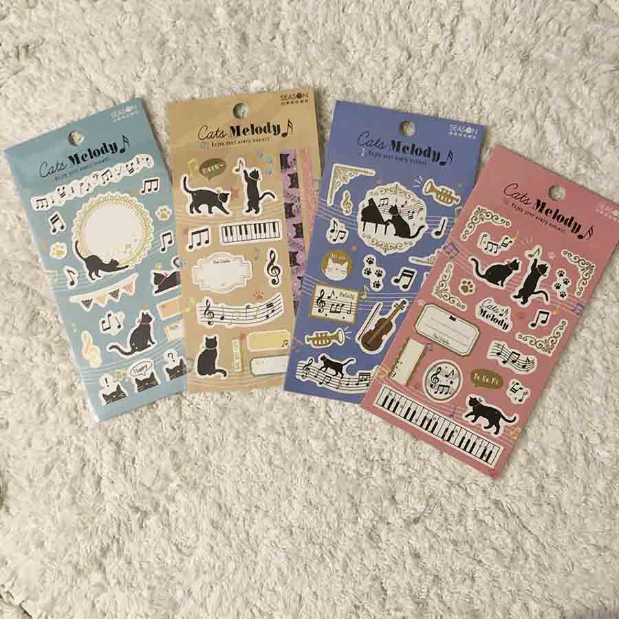 STIKER KUCING dan MUSIK / CAT + MUSIC STICKER TAIWAN - RANDOM -1PCS