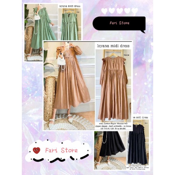 new arrival Isyana midi dress long tunik gaun remaja fashionable baju kondangan selebgram rok mengem