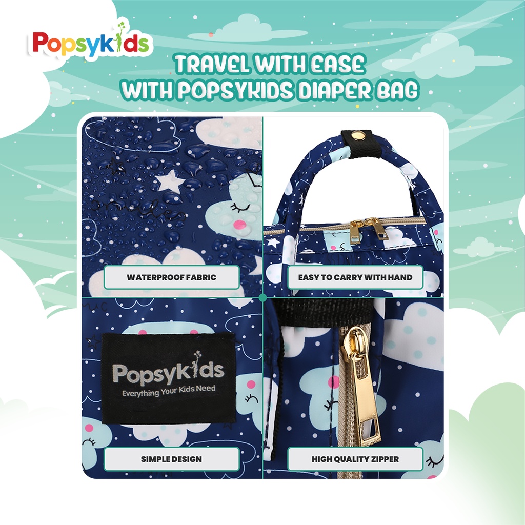 PopsyKids Multifunction Baby Diaper Bag - Tas Bayi Popok Multifungsi - Tas Perlengkapan Bayi Multifungsi