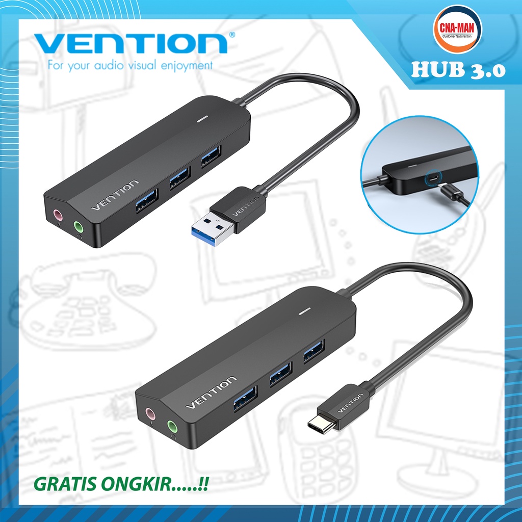 Vention USB Hub 3.0 Type C with 2in1 Sound card External Stereo Audio