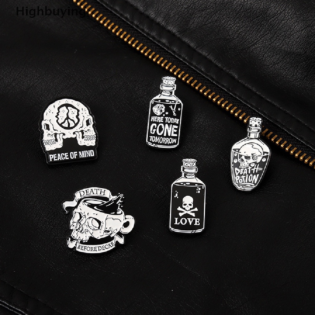 Hbid Bros Pin Enamel Bentuk Tengkorakbotol Hitam Gaya Punk Untuk Koleksi