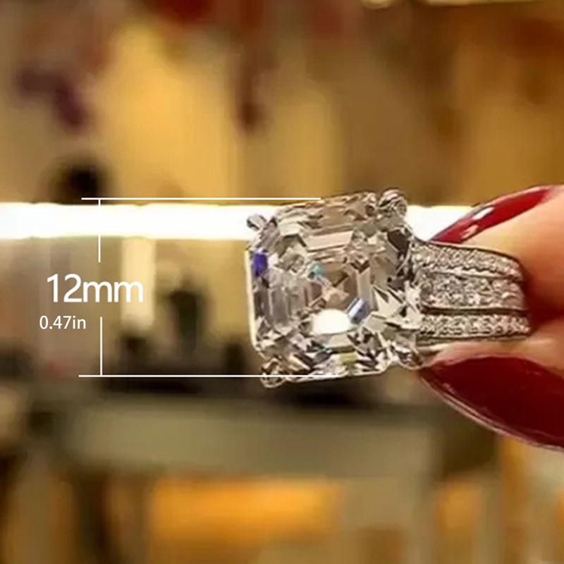 Cincin Wanita Hias Cubic Zirconia Bentuk Persegi Untuk Pesta Pernikahan