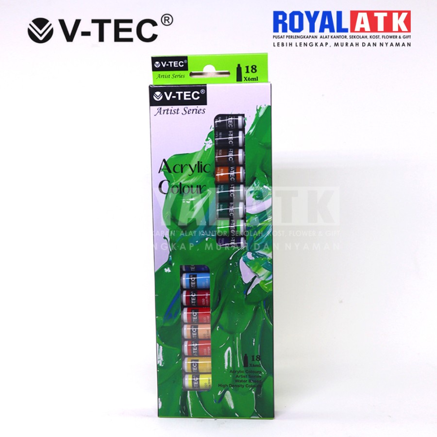 V-Tec Cat Acrylic Cat Akrilik Paint Colour Set 18 Warna x 6 ml VT-618