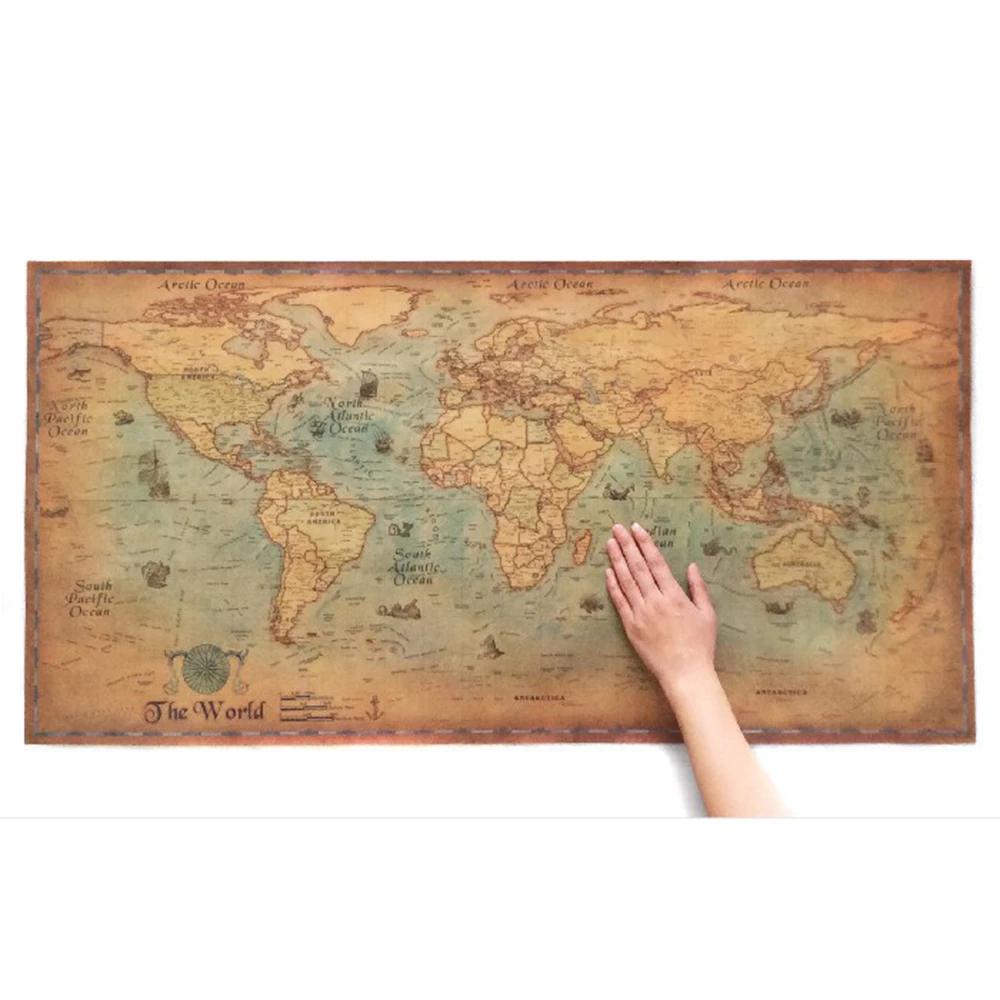 AUGUSTINA Peta Dunia Vintage Dekorasi Rumah Pribadi 71*36cm Poster Dinding Atlas Poster Retro Globe Map