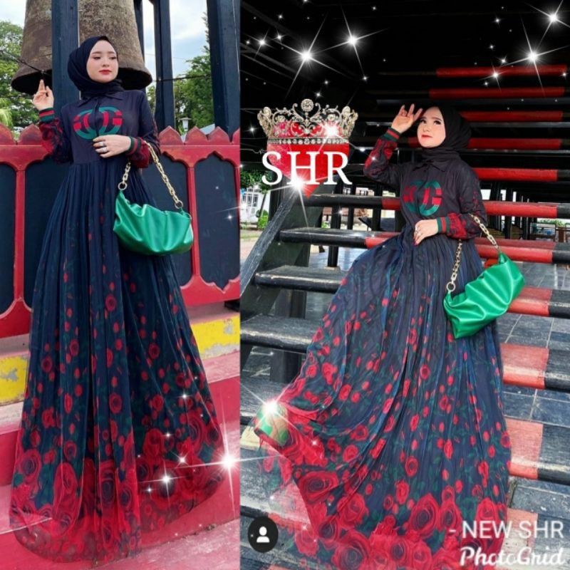 Ready MAXI DRESS COTTON LINEN MIX TILE FLOWER ORI SHR