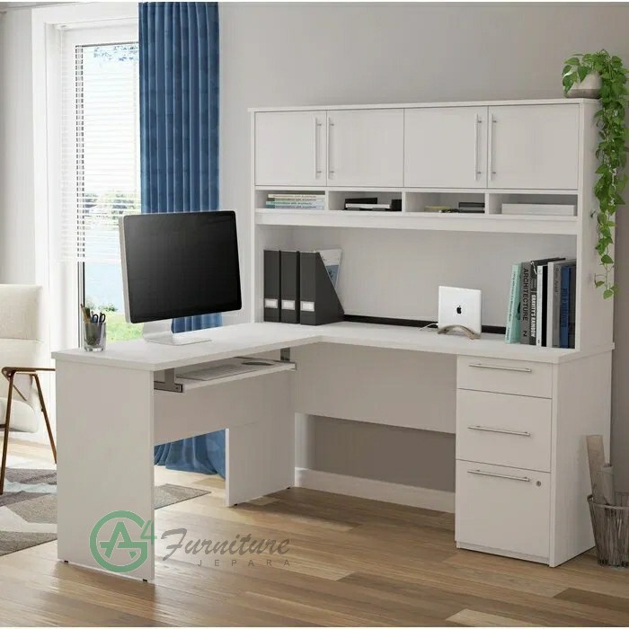 Meja Kantor Kayu Altha Warna Putih - Kayu Mahoni