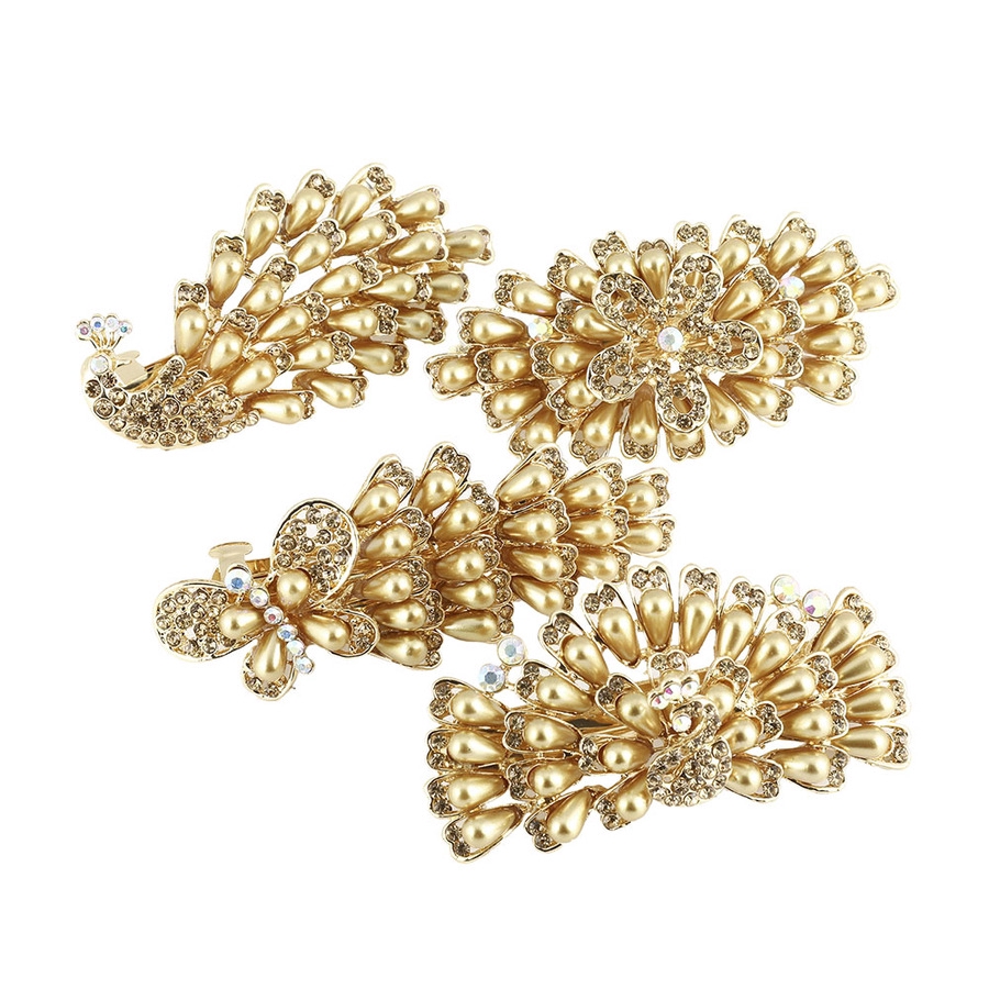 Korean Vintage Gold Pearl Hair Clip Rhinestone Barrette Large Hairpin Ponytail Holder Accessories