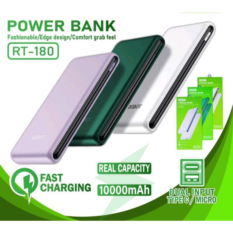 Power Bank ROBOT RT180 Dual Input port Type C &amp; Micro (Kapasitas 10.000 MAH)