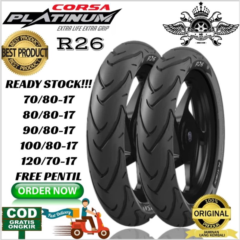 BAN TUBELESS CORSA PALTINUM R26 RING 17(70/80.17)(80/80.17)(90/80.17)(100/80.17)(120/70.17) FREE PEN