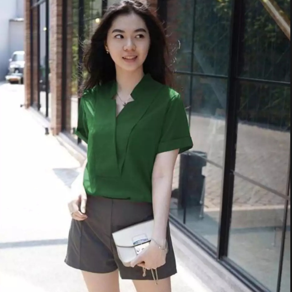 BAJU ATASAN WANITA MODEL KOREA KEKINIAN / ATASAN BLOUSE WANITA REEBECCA TERBARU / BLUS WANITA MODEL FASHION TERLARIS 2021-HIJAU