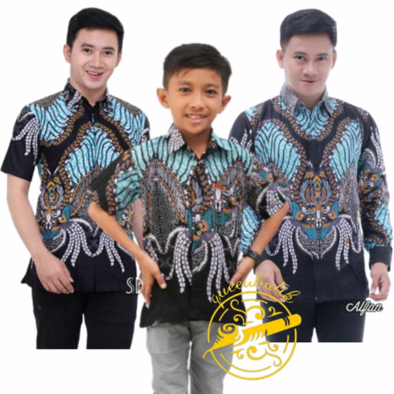 Kemeja Batik Pria Lengan Panjang Motif Terbaru // Couple Batik Ayah Dan Anak Cowok usia 2-13 queenbutik