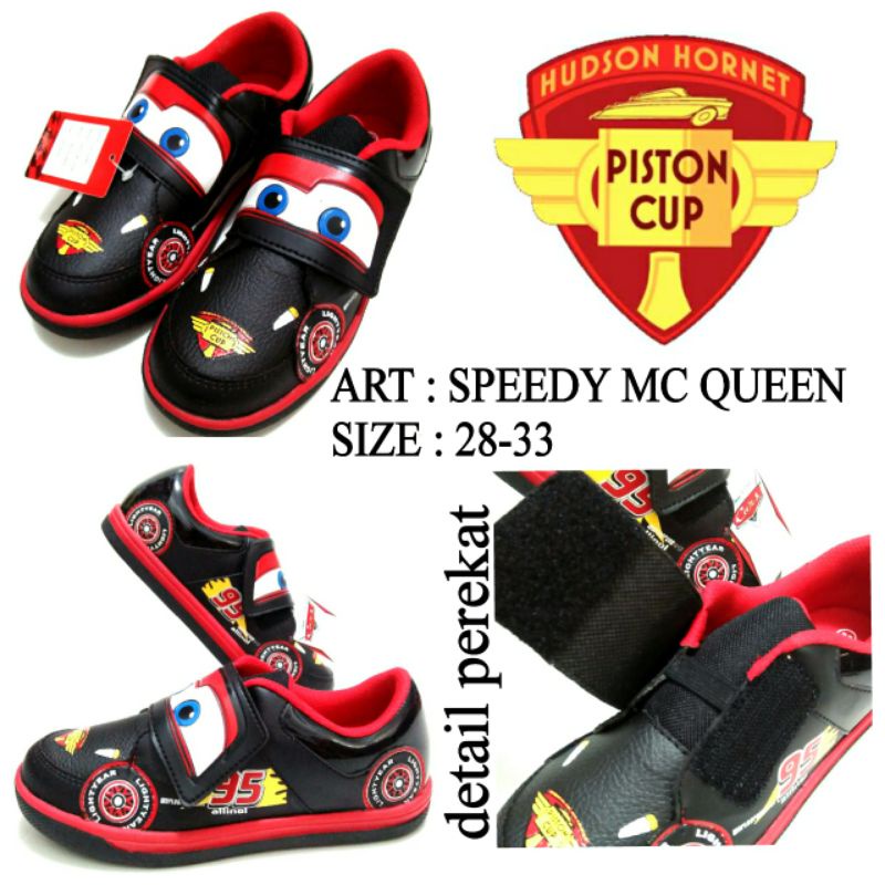 SEPATU KREKETAN ANAK TERBARU MOTIF CARS WARNA HITAM MERAH SPEEDY MC QUEEN SIZE 28-33 TERMURAH