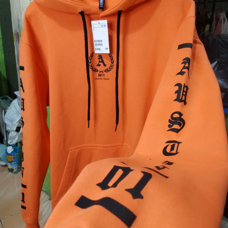 Hoodie Hnm Austin Texas Orange H&amp;M Pria Cowok Wanita Free Paper Bag