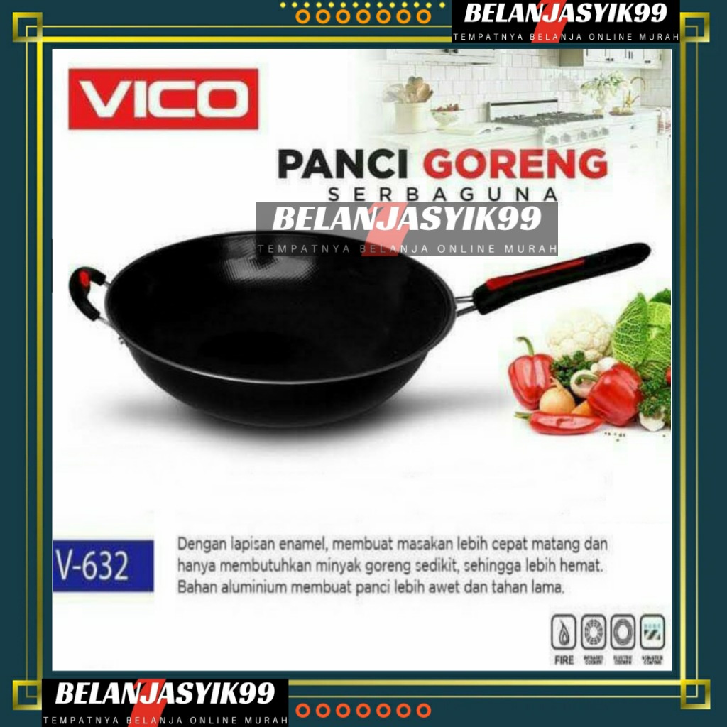 WAJAN TEFLON GAGANG  / WAJAN PENGGORENGAN TEFLON 32CM / WAJAN ENAMEL VICO ANTI LENGKET / WAJAN GAGAN