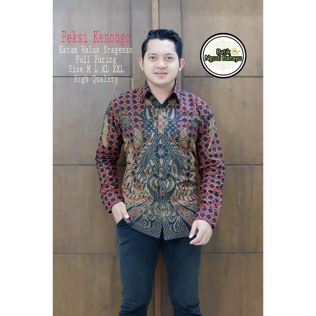 Kemeja Batik Exclusive Warna Merah Hitam Batik Panjang/Pendek Bahan Katun Lapis Furing PEKSI KENONGO