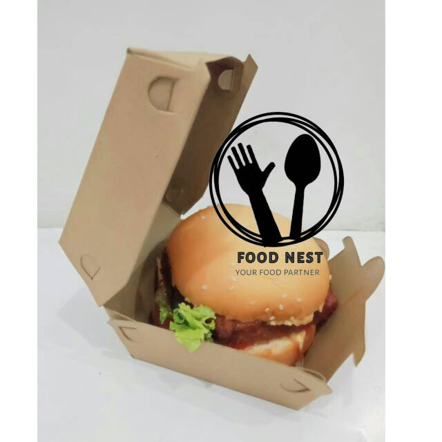 KOTAK BURGER KEMASAN HAMBURGER KRAFT PAPER BOX BURGER BOX SNACK takoyaki siomay  korean garlic bread