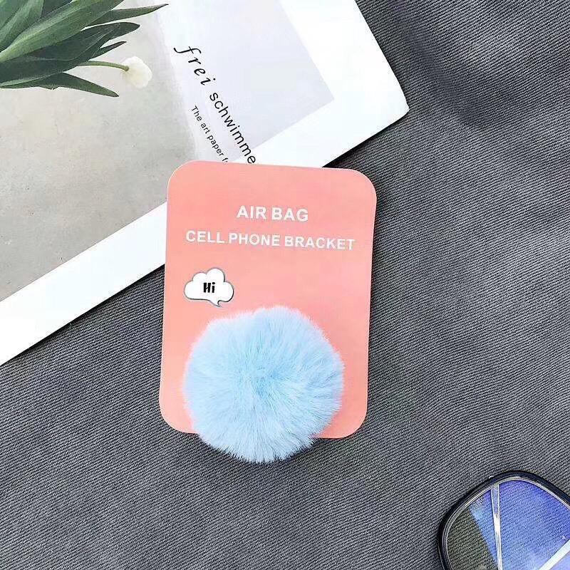 Grosir - 595 Popsocket Bulu/Pompom 3D/Pop Socket Phone Holder Pom Pom Bulu Warna Warni Aksesoris HP