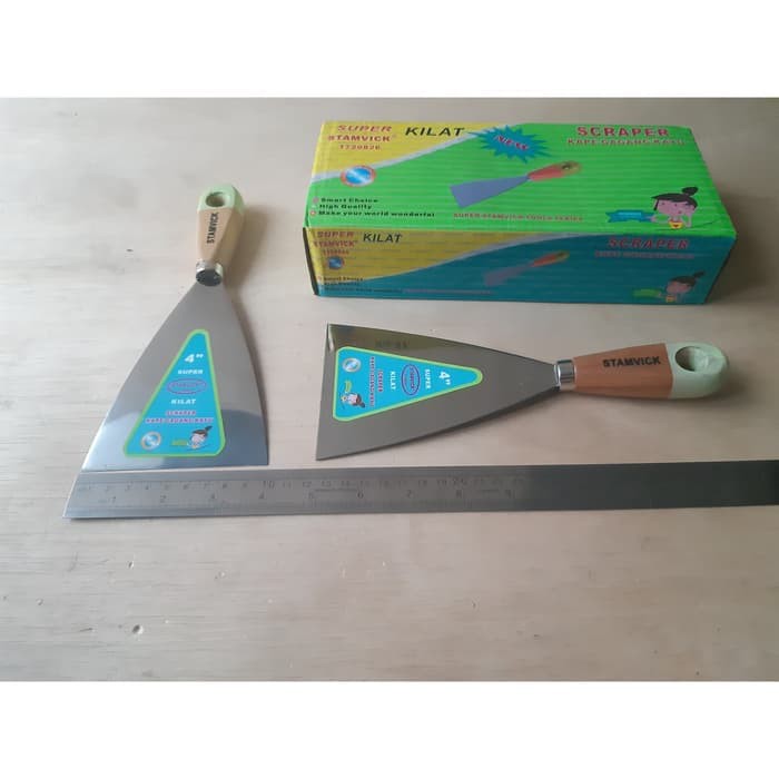 Scraper - Sekrap - Alat Dempul - Kape Gagang Kayu 4 inch STAMVICK
