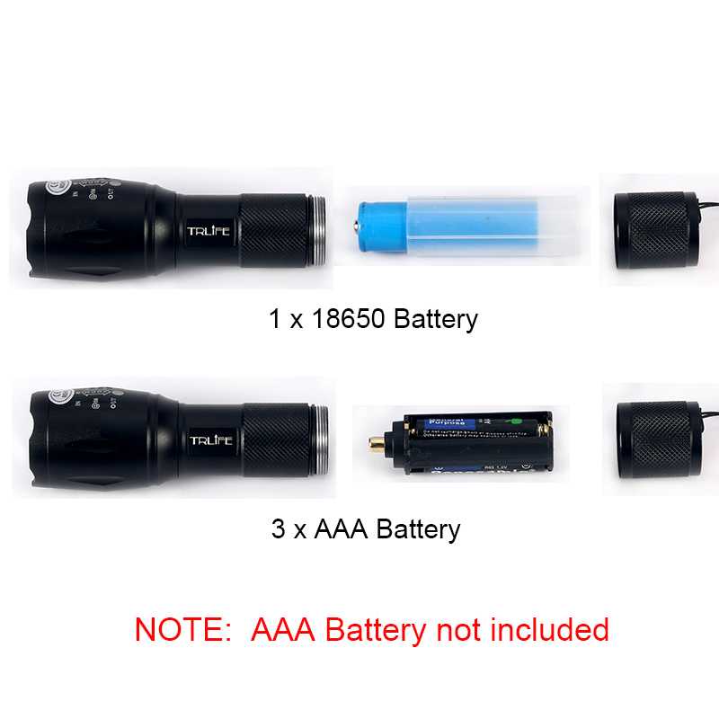 TaffLED Paket Senter LED Flashlight Cree XM-L2+Baterai+Charger - E17-Hitam