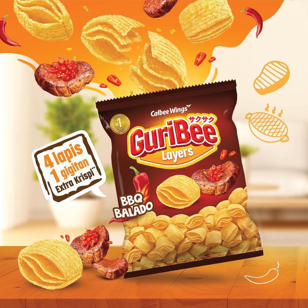 

Snack Cemilan Guribee 68 gr - BBQ Balado / Seaweed / Keju Krispi