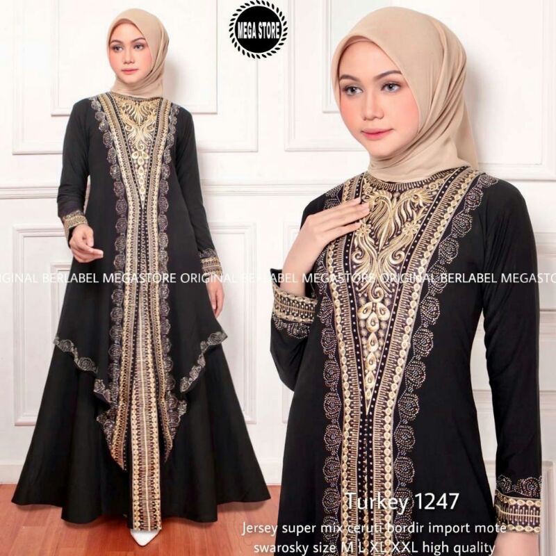 Ori MegaStore GAMIS ABAYA TURKI HITAM TERBARU TURKEY1247 Fashion Muslim Abaya Gamis Abaya Arab