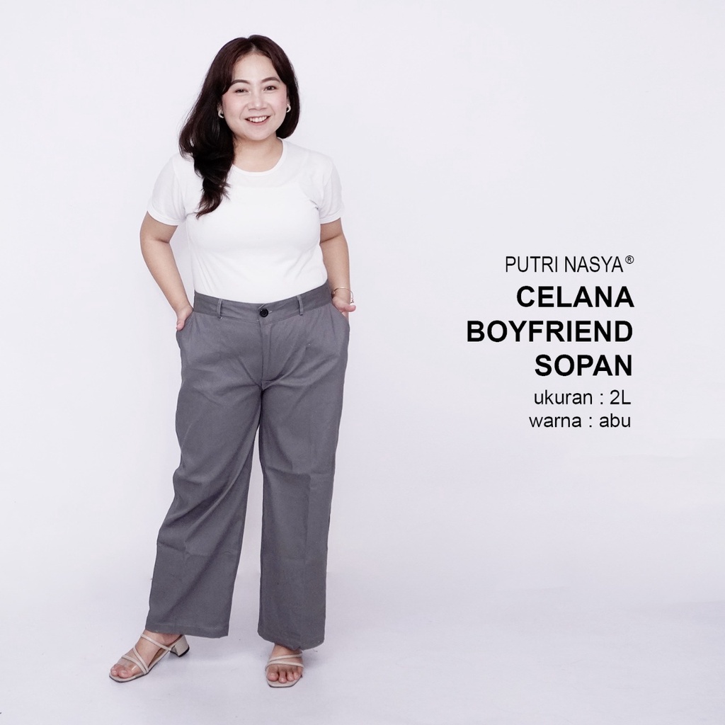 Celana Kerja Kantor Big Boyfriend Sopan Wanita / Celana Wanita Jumbo Keren/ Big size 8L,6L,5L,4L,2L,XL, all size / Celana Kerja Seragam Wanita Bigsize / Celana Bahan Wanita Formal Super Jumbo Kekinian