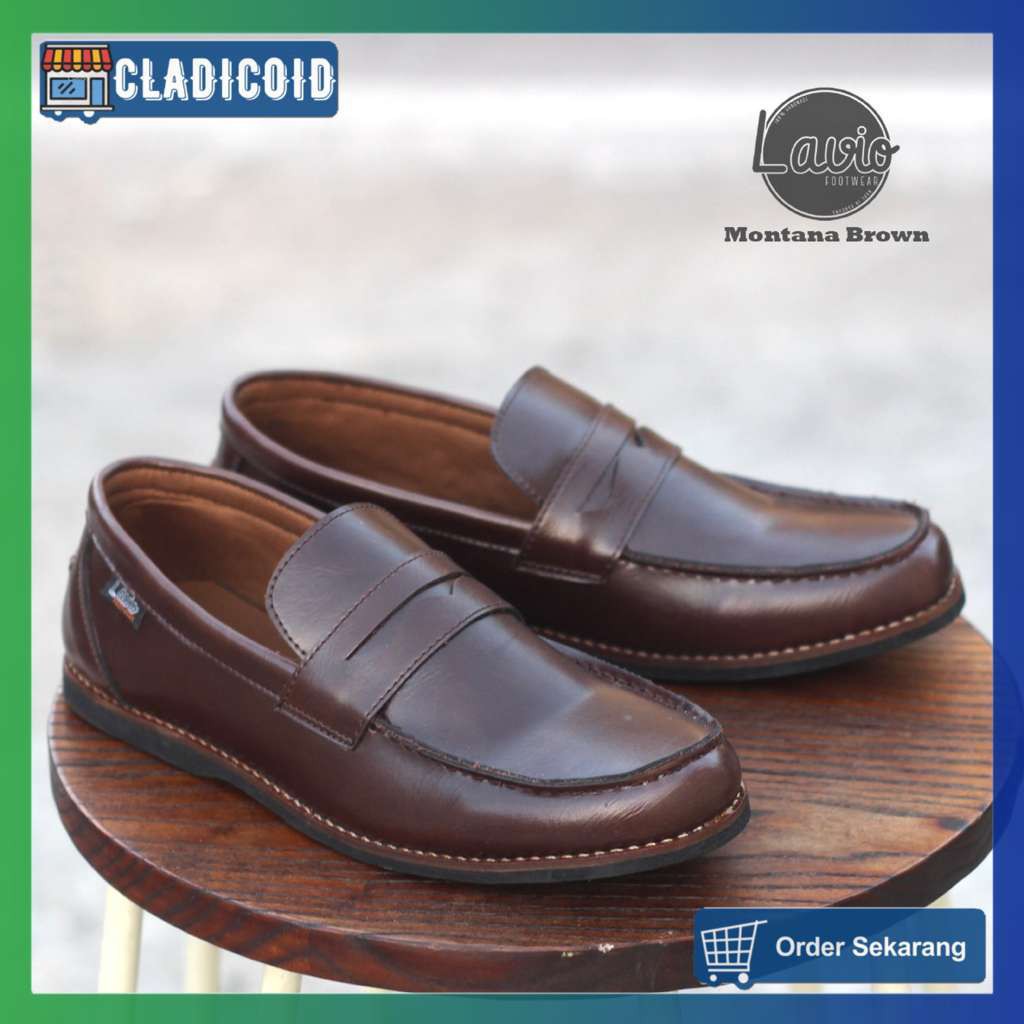 Sepatu Slip On Casual Formal Pria Model Terbaru dan Keren Tanpa Tali Lavio Montana Hitam dan Coklat