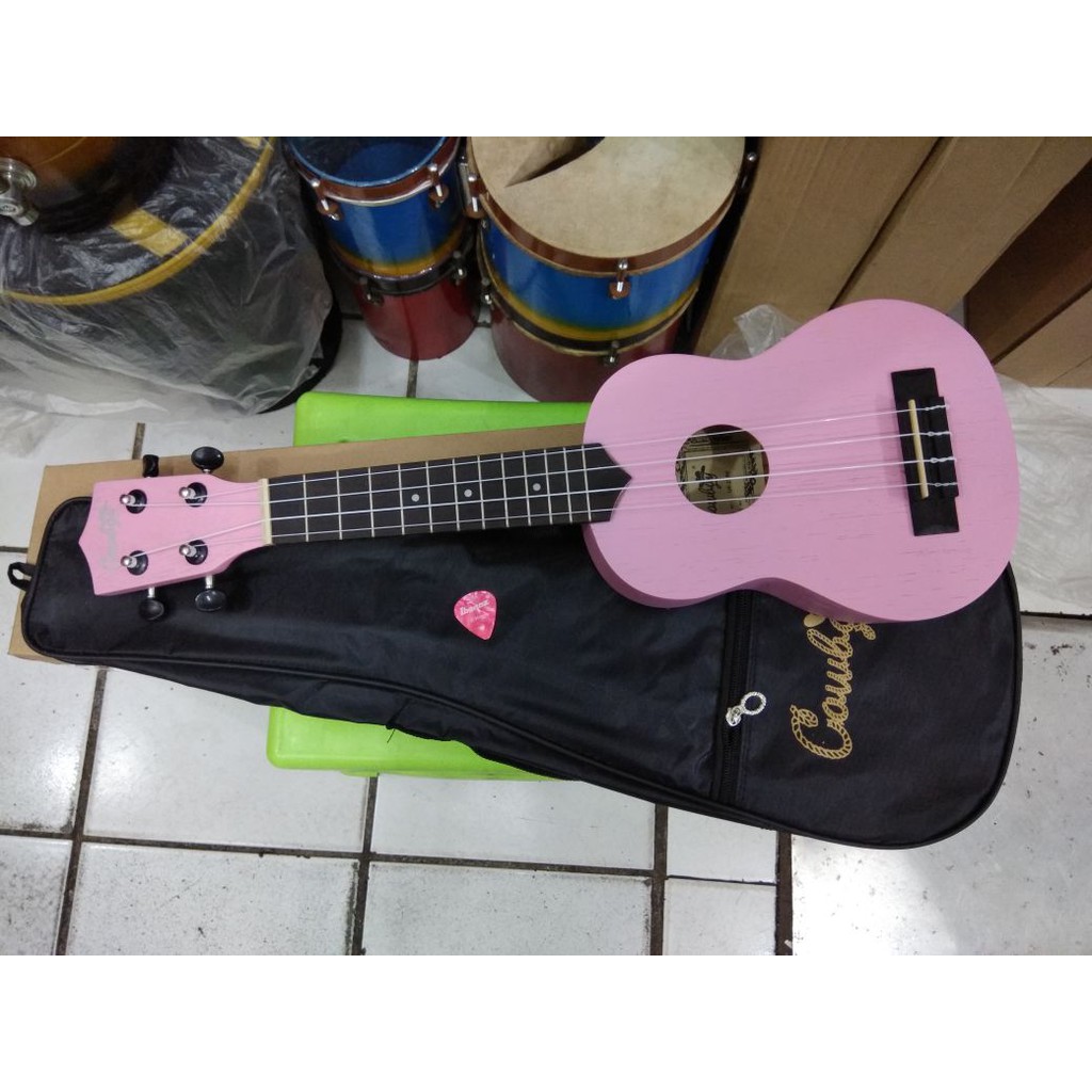 Ukulele Soprano Merk Cowboy Original Tipe UK-21 PK Warna Pink Bonus Tas Senar Pick Murah Jakarta