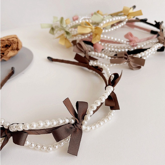 Bando Bandana Korea Anak Motif Pita Mutiara Tipis Simple Brata