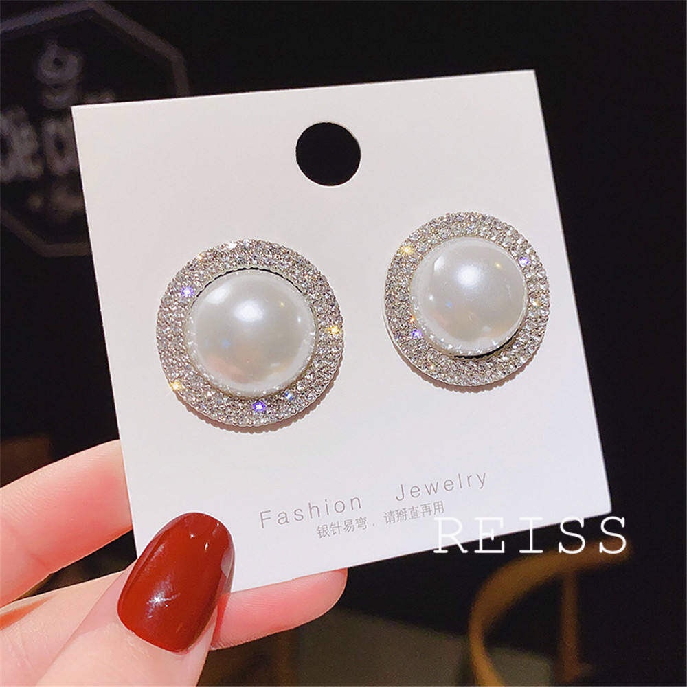 Anting Mutiara Bentuk Bulat Lapis Emas Gaya Korea Untuk Wanita