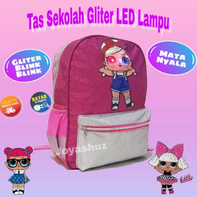 Joyashuz Tas LOL LED Sequin Usap Lampu / Tas LOL Payet Bling Bling / Tas Karakter Lol Sequin LED