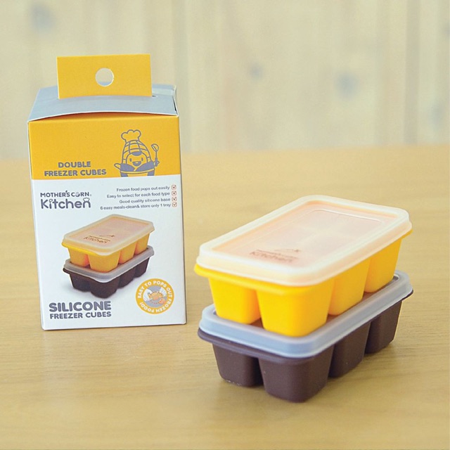 MOTHER’S CORN / Mothers Corn / Motherscorn Silicone Freezer Cube dapat 2pc Brown &amp; Yellow Kontainer