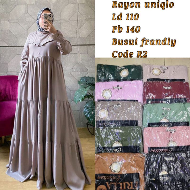 GAMIS RAYON UNIQLO BY FRILLA DR125 | GAMIS RAYON RUFFLE DADA LENGAN TEROMPET