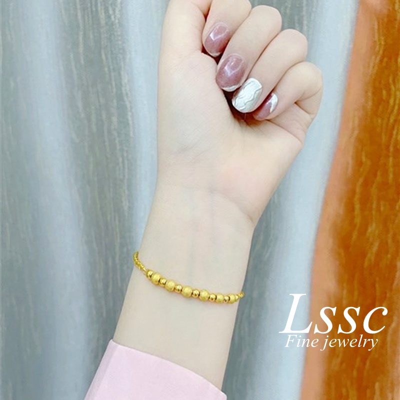 Gelang Titanium Manik Beruntung Emas 18K Cantik Anti Karat Perhiasan Aksesoris Wanita