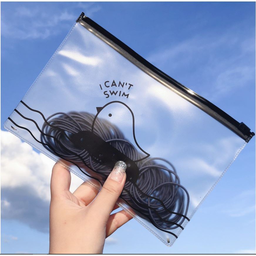 Ikat Rambut Korea I Can Swim isi 100 pcs Warna Warni DAPET POUCH-BLACK