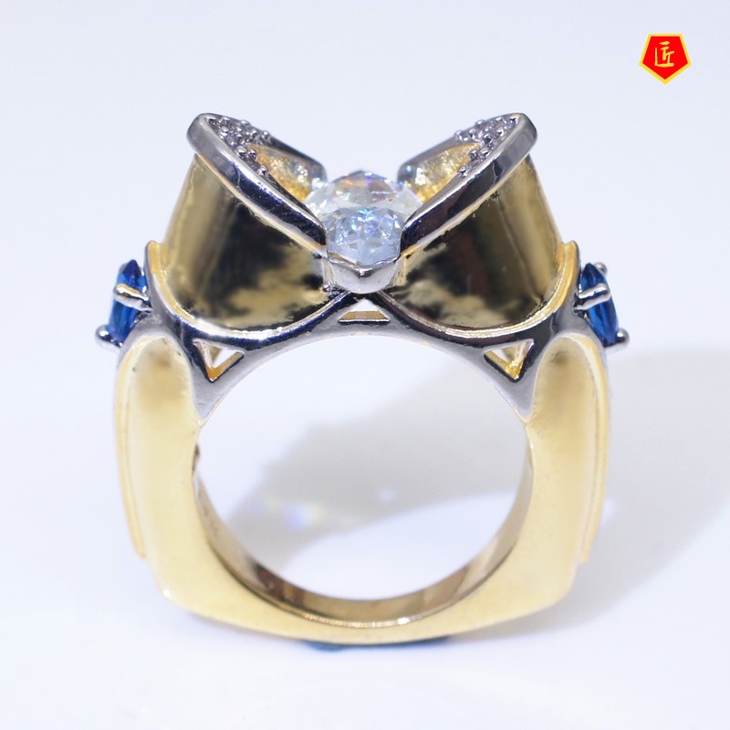 [Ready Stock]Luxury Sapphire 18K Gold Color Separation Ring