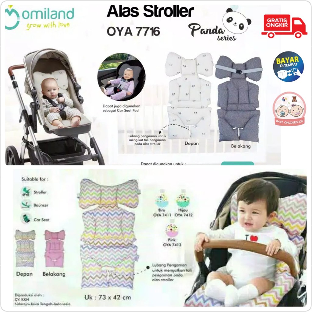 Omiland Alas Stroller Panda Chevron Serie / Alas Bouncer / Alas Car Seat Bahan Lembut PREMIUM