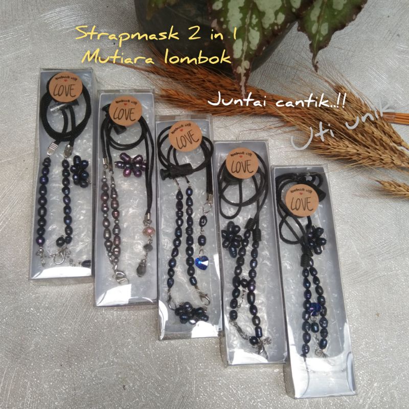 Strap masker 2 in 1 Mutiara cantik Strapmask mutiara set bros peniti Kalung masker Mutiara Lombok