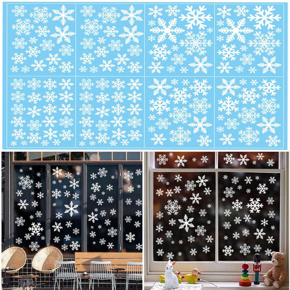 R-flower 8Pcs/set Stiker Dinding Natal Xmas Snowflake Merry Christmas Stiker Jendela