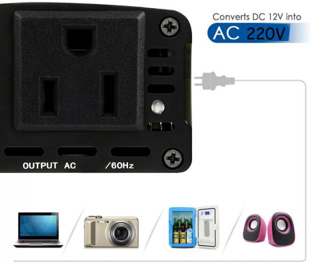 Taffware Power Inverter Mobil dengan 2 USB Port 150W 220V - OMCI01BK