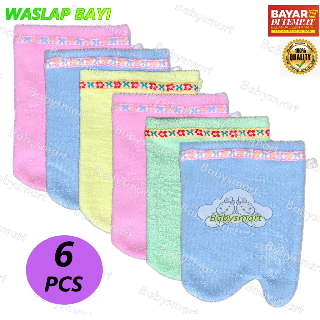 Babysmart - 6 Pcs Waslap Bayi Handuk Jari / Waslap Bayi / Lap Bayi / Lap untuk mandi bayi bahan Tebal/Double kain